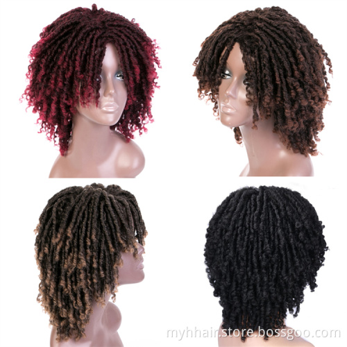 Synthetic Short Afro Wig High Temperature Fiber cosplay Ombre color Faux Locs Curly Hair Wig Black Burgundy Brown